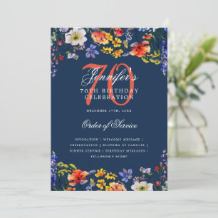 Elegant Blommigt 70:e födelsedagsprogrammet Menu N Inbjudningar