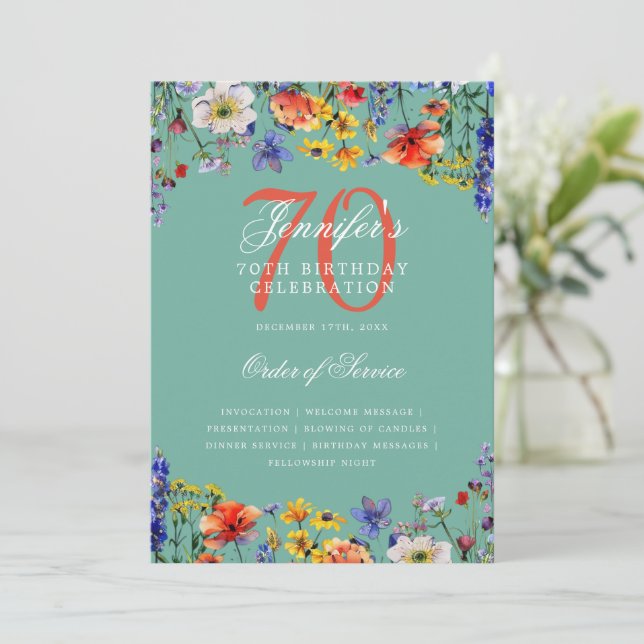 Elegant Blommigt 70:e födelsedagsprogrammet Menu T Inbjudningar (Stående Fram)