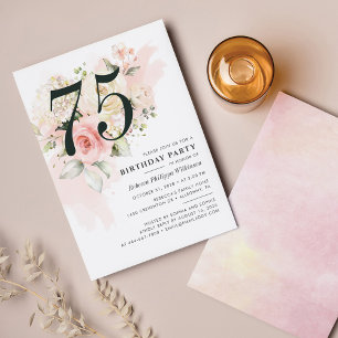 Elegant Blommigt 75:e VattenfärgsfärgFödelsedagsfe Inbjudningar