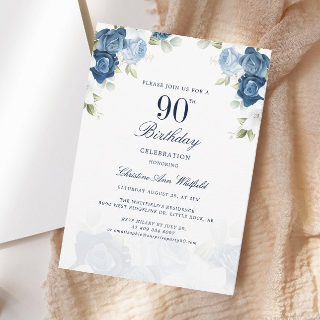 Elegant Blommigt 90:e födelsedagsskript Inbjudningar (Elegant Floral 90th Birthday Script Invitation)