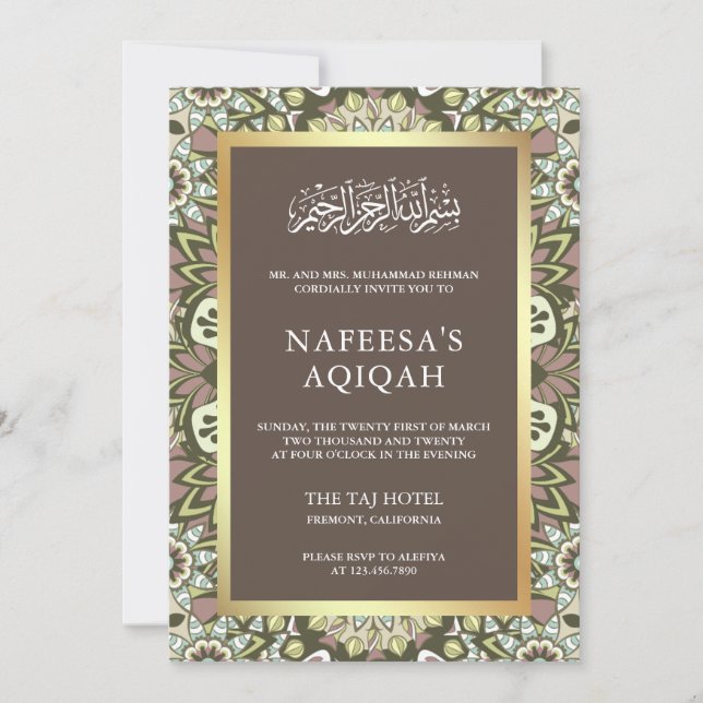 Elegant Blommigt Abstrakt Mönster Islamic Aqiqah Inbjudningar (Framsida)