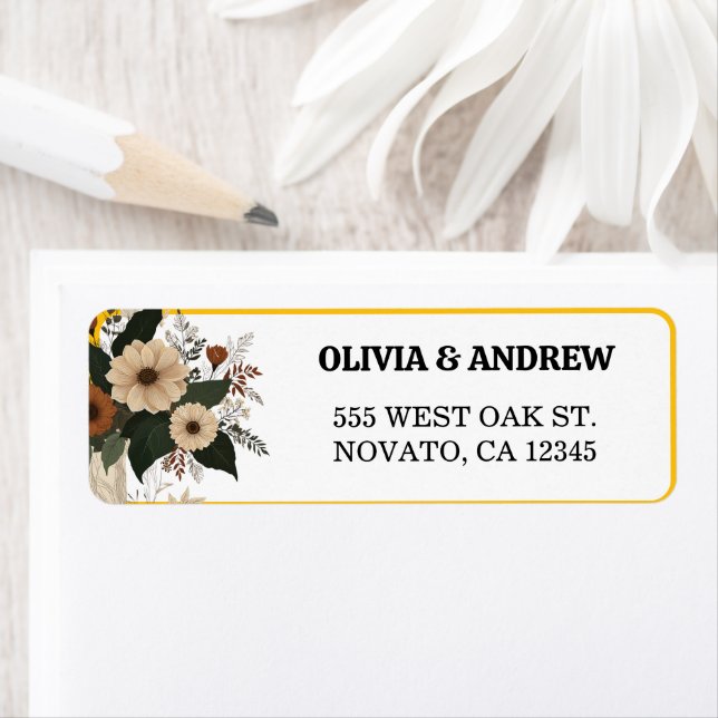 Elegant blommigt accenter med mjuk färg-palett Ret Returadress Etikett (Insitu)