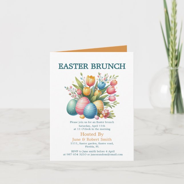 Elegant Blommigt ägg påsk brunch Helgkort (Framsida)
