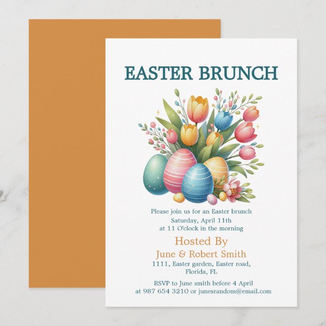 Elegant Blommigt ägg påsk brunch Julkort (Fram/baksida)