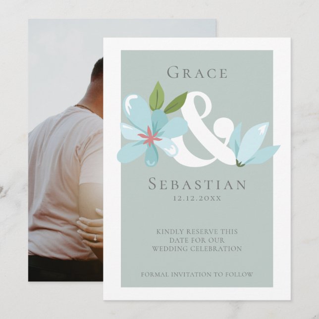 Elegant Blommigt Ampersand Bröllop spara datum Datumet (Fram/baksida)