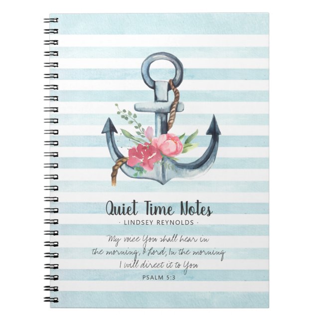 Elegant Blommigt Anchor Monogram Quiet Time Anteckningsbok (Framsidan)