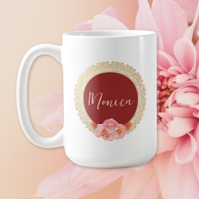 Elegant Blommigt Anpassningsbar Golden Oriental Ra Kaffemugg (Skapare uppladdad)