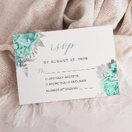 Elegant Blommigt Aqua Silver Script Bröllop OSA Kort