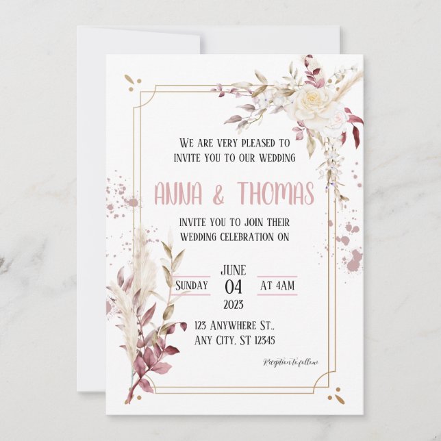 Elegant Blommigt Arboreal bröllopsinbjudan Inbjudningar (Framsida)
