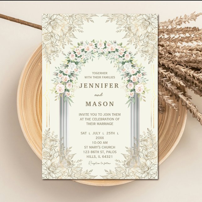 Elegant Blommigt Arch-bröllopsinbjudan Inbjudningar (Elegant Floral Arch Wedding Invitation #zazzlemade #romanticweddinginvitation #rusticinvitation )