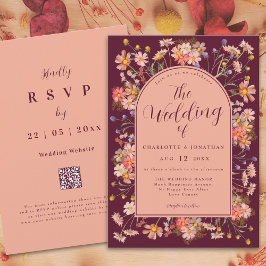 Elegant Blommigt Arch Burgundy Fall Wedding Inbjudningar