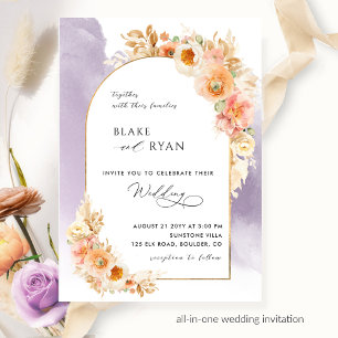 Elegant Blommigt Arch Peach Lavender Bröllop I Inbjudningar