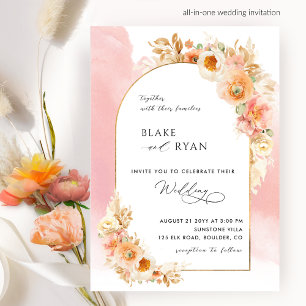Elegant Blommigt Arch Peach Rosa Coral Bröllop Inbjudningar