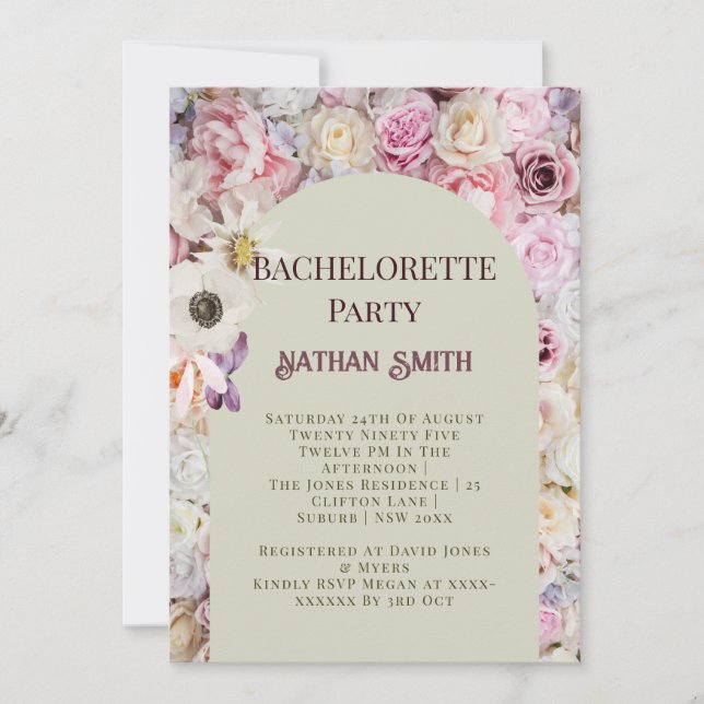 Elegant Blommigt Arch Summer Bachelorette Party Inbjudningar (Framsida)