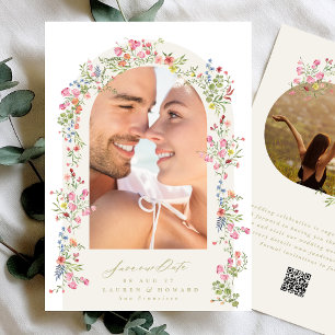 elegant blommigt Arch vår bröllop-fotokod QR-kod Spara Datumet