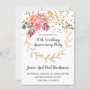 Elegant Blommigt Årets födelsedag i Glitter Bröllo Inbjudningar