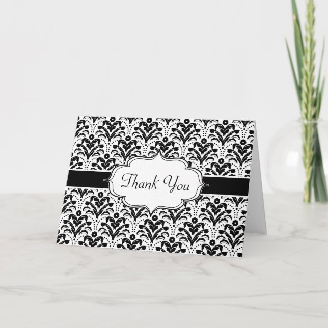 Elegant Blommigt Art Deco Damask 1930-talet Mönste Tack Kort (Framsida)