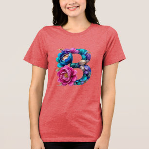 Elegant Blommigt B Initial T-Shirt för henne