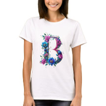 Elegant Blommigt B Initial T-Shirt för henne
