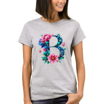 Elegant Blommigt B Initial T-Shirt för henne