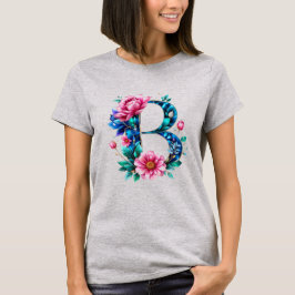 Elegant Blommigt B Initial T-Shirt för henne