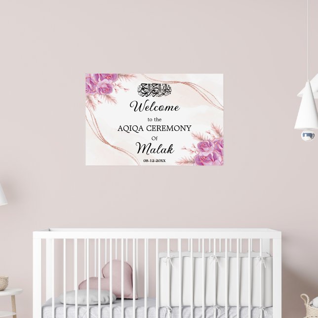 Elegant Blommigt Baby Islamic Aqeqah Aqiqa Poster (Barnkammare 2)