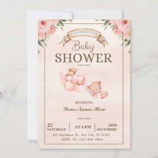 Elegant Blommigt Baby Shower Girl-inbjudan för fli Inbjudningar