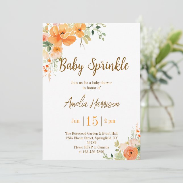 Elegant Blommigt Baby Shower-inbjudan Baby sprinkl Inbjudningar (Stående Fram)