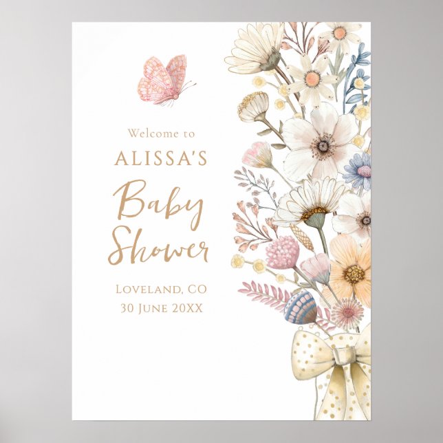 Elegant Blommigt Baby Shower Poster (Framsidan)