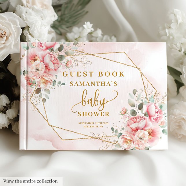 Elegant  blommigt-babyduschgäst för barn i rosan b gästböcker (Elegant blush pink floral baby shower guest book)