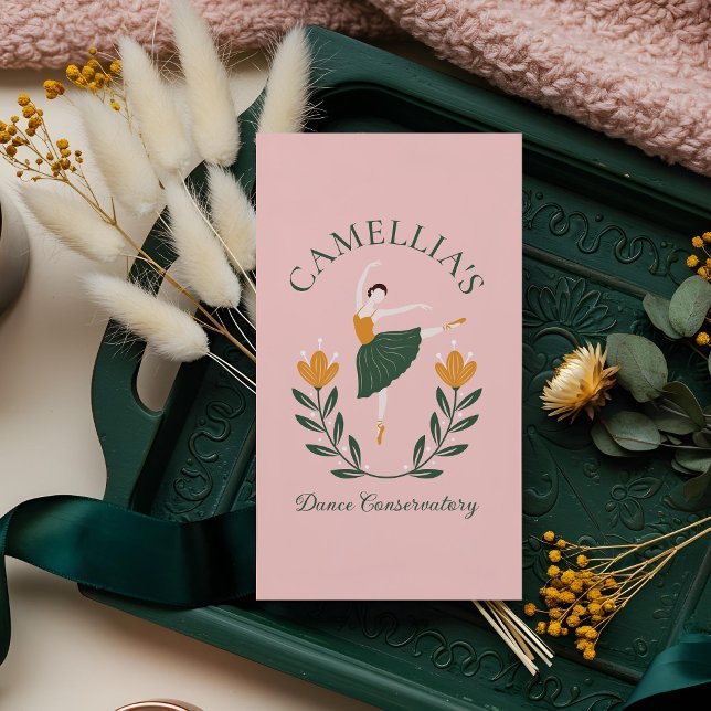 Elegant Blommigt Ballet Dance Instructions School  Visitkort (Elegant Floral Ballet Dance Instructor School Pink Business Card (Front))