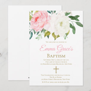 Elegant Blommigt Baptism Christening-inbjudan Inbjudningar