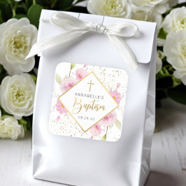 Elegant Blommigt Baptism Fyrkantigt Klistermärke