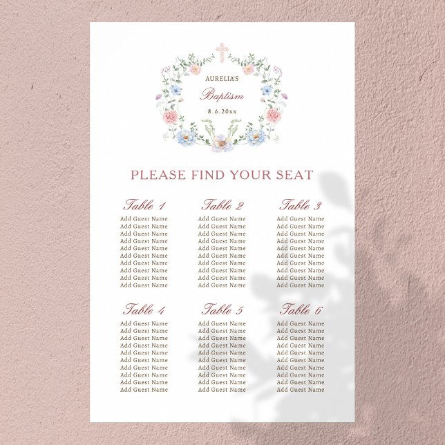 Elegant Blommigt Baptism Sittdiagram för baptism i Poster (Skapare uppladdad)