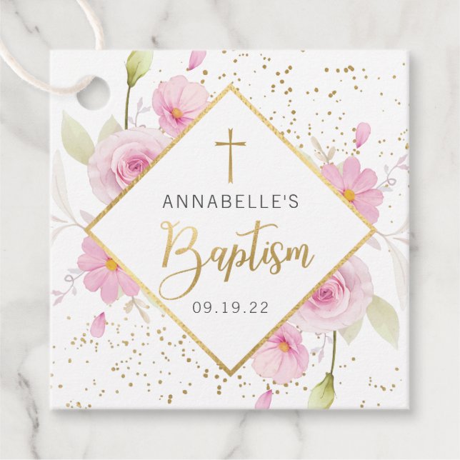 Elegant Blommigt Baptism Tack Gåvor Etiketter (Framsida)