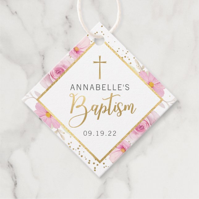 Elegant Blommigt Baptism Tack Gåvor Etiketter (Framsida)