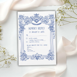 Elegant Blommigt Baroque Blue Column Bröllop OSA Kort