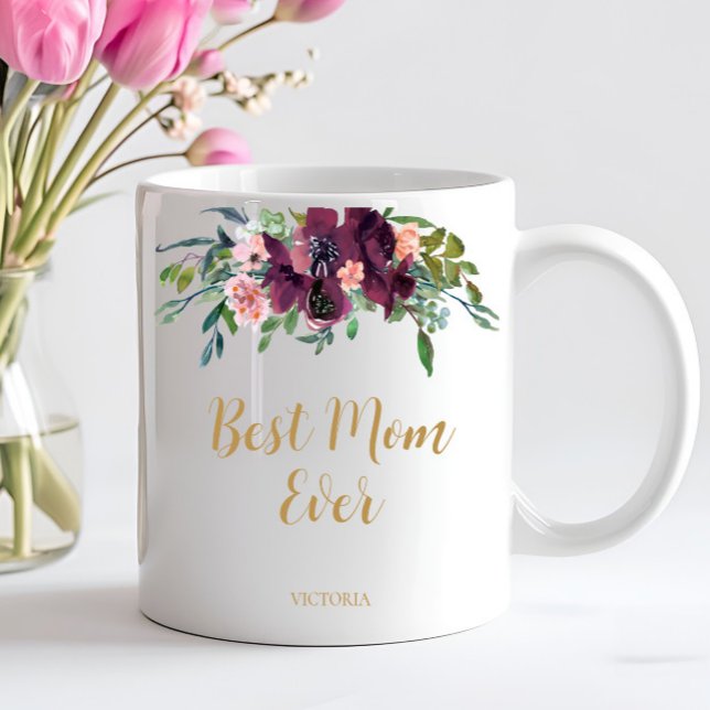 Elegant Blommigt Bästa Mamma någonsin Kaffemugg (Personalized Best Mom Ever Mug. All Text can be changed to fit your needs!)