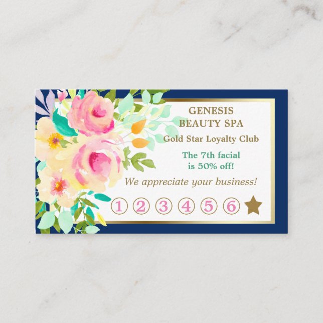 Elegant Blommigt Beauty Spa Loyalty Card Lojalitetskort (Framsida)