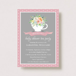 Elegant Blommigt Bebisdusch Tea Party Inbjudningar