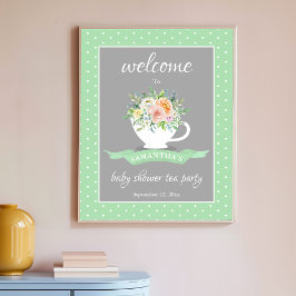 Elegant Blommigt Bebisdusch Tea Party Poster