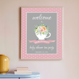 Elegant Blommigt Bebisdusch Tea Party Poster