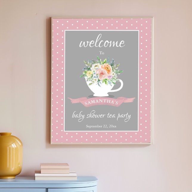 Elegant Blommigt Bebisdusch Tea Party Poster (Skapare uppladdad)