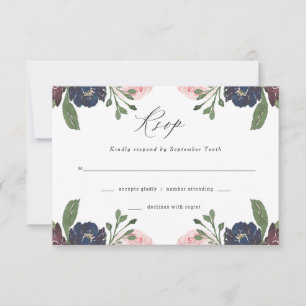 Elegant Blommigt Blå och plommon BRÖLLOP OSA Kort
