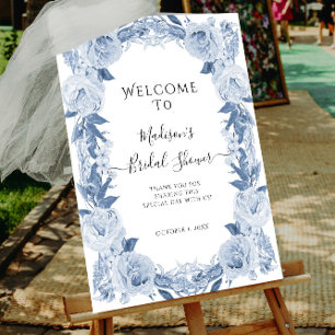 Elegant Blommigt Blå välkomstMöhippa Poster