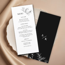 Elegant Blommigt Black and White Bröllop Menu Meny