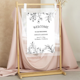 Elegant Blommigt Black and White Välkommen Bröllop Poster