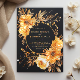 Elegant Blommigt Black Bröllop Inbjudningar