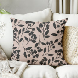 Elegant Blommigt Black Flowers på Dusty Rosa Kudde