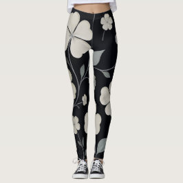 Elegant Blommigt Black Leggings